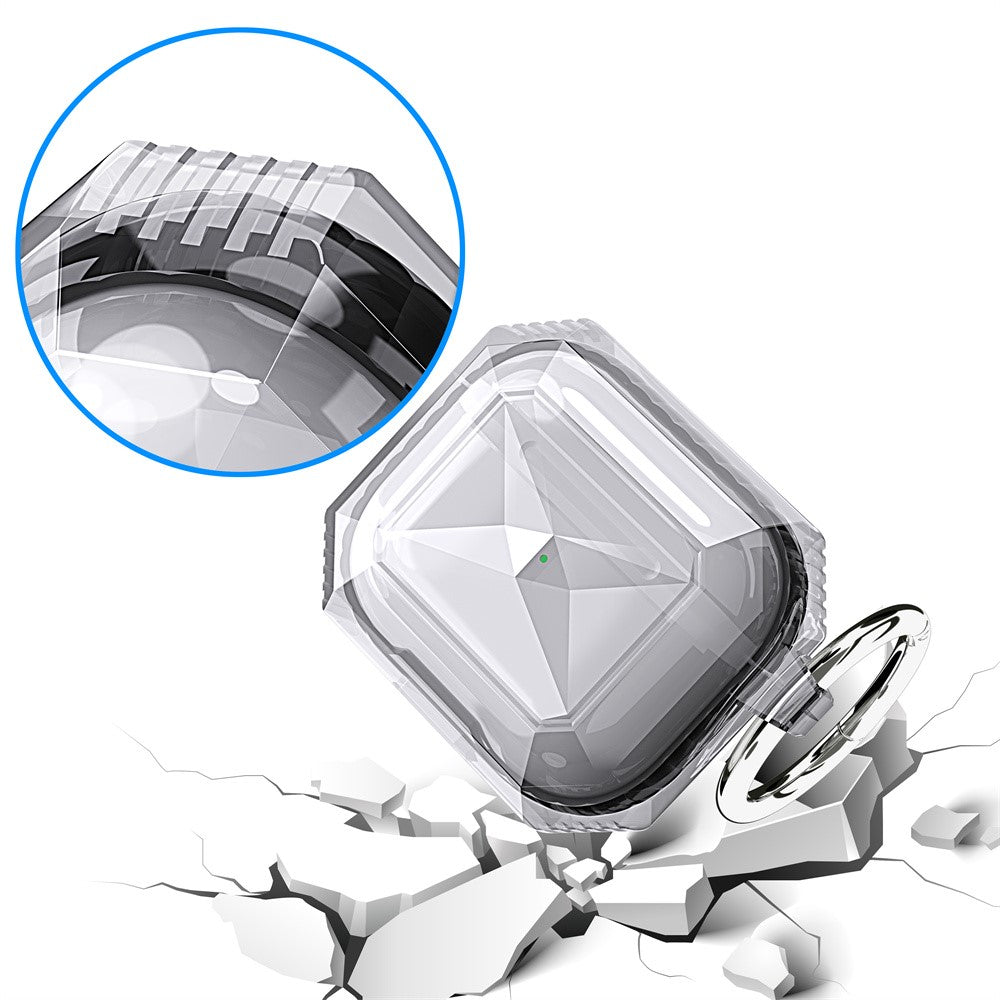 AHASTYLE Compatible With  AirPods 5 / 4 Case Contrast Color TPU Earphone Protective Cover with Carabiner - Transparent+Black