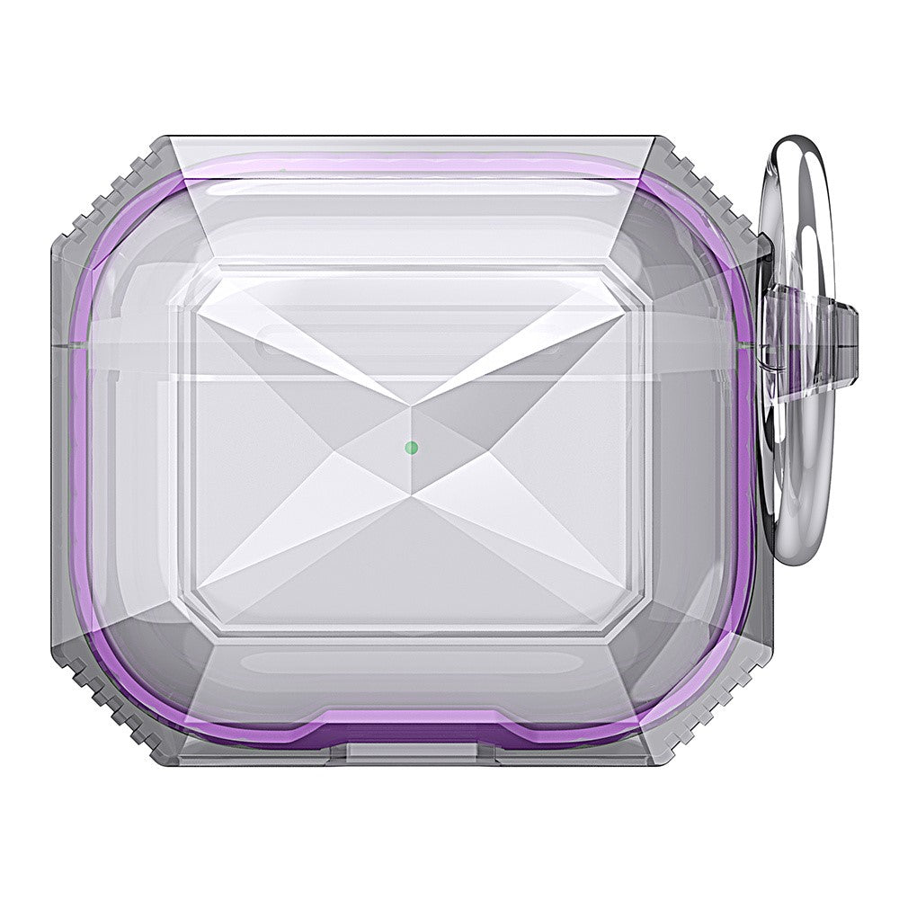 AHASTYLE Compatible With  AirPods 5 / 4 Case Contrast Color TPU Earphone Protective Cover with Carabiner - Transparent+Purple
