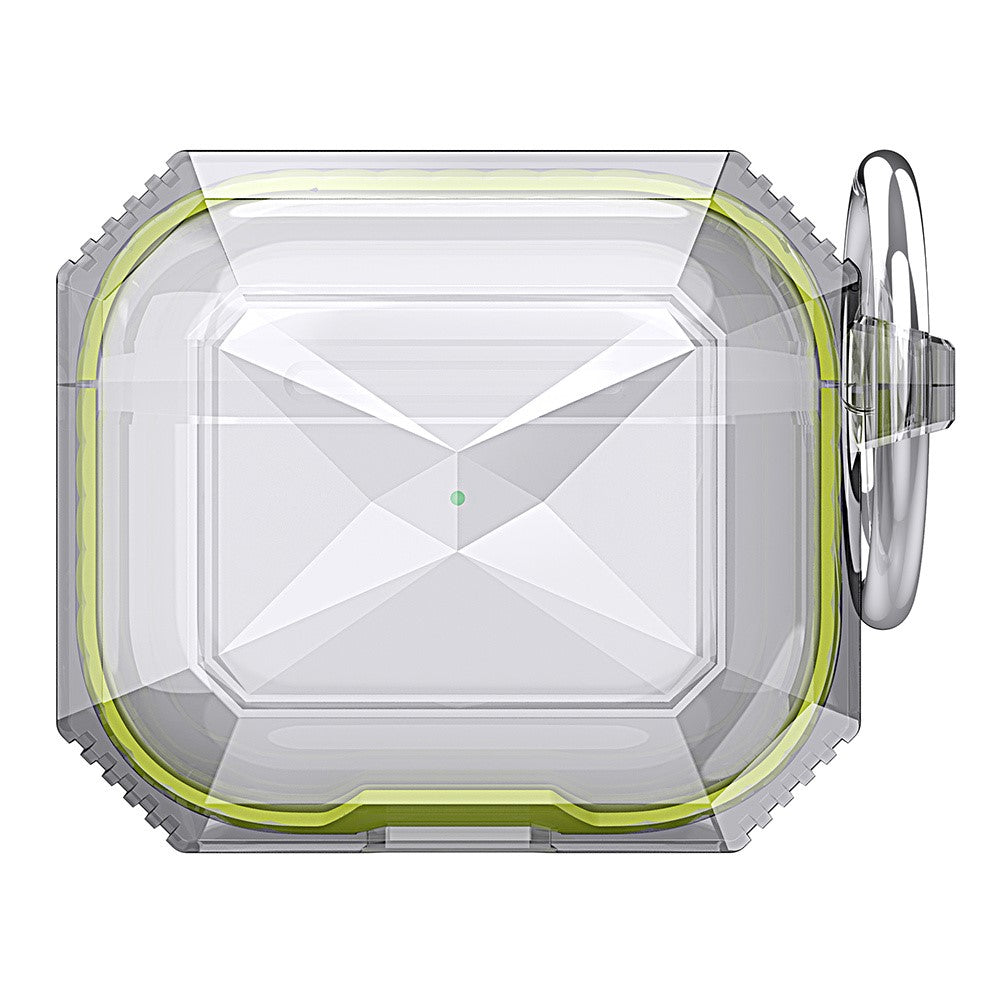 AHASTYLE Compatible With  AirPods 5 / 4 Case Contrast Color TPU Earphone Protective Cover with Carabiner - Transparent+Yellow