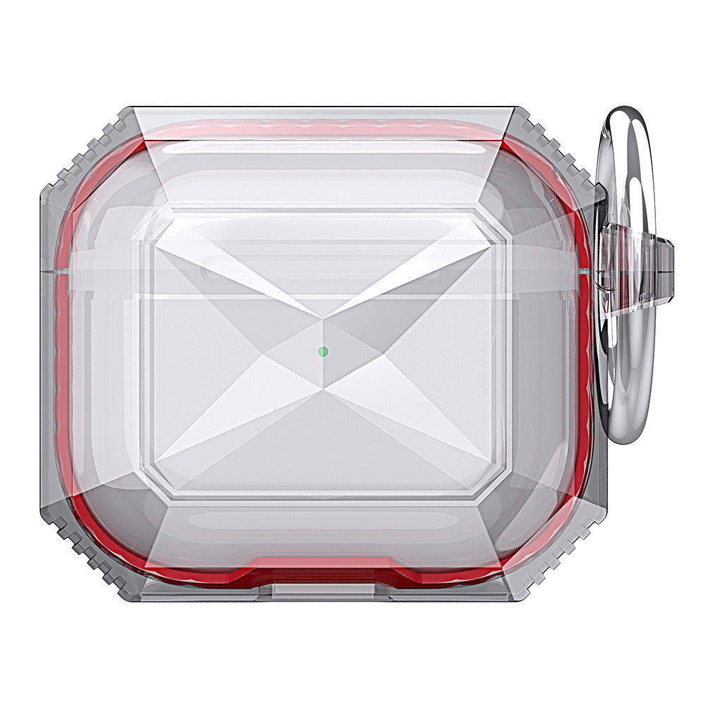 AHASTYLE Compatible With  AirPods 5 / 4 Case Contrast Color TPU Earphone Protective Cover with Carabiner - Transparent+Red
