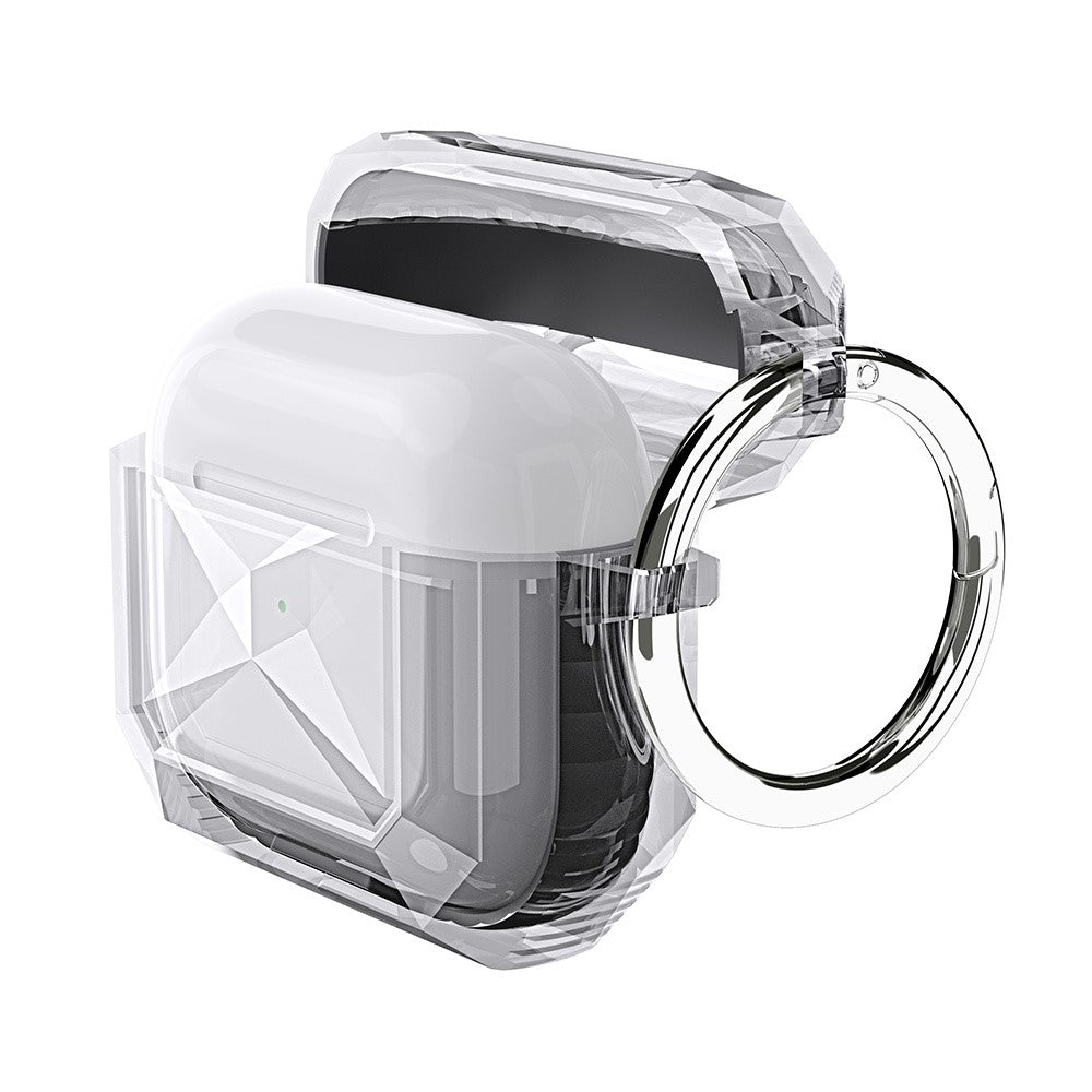 AHASTYLE Compatible With  AirPods 5 / 4 Case Contrast Color TPU Earphone Protective Cover with Carabiner - Transparent+Red
