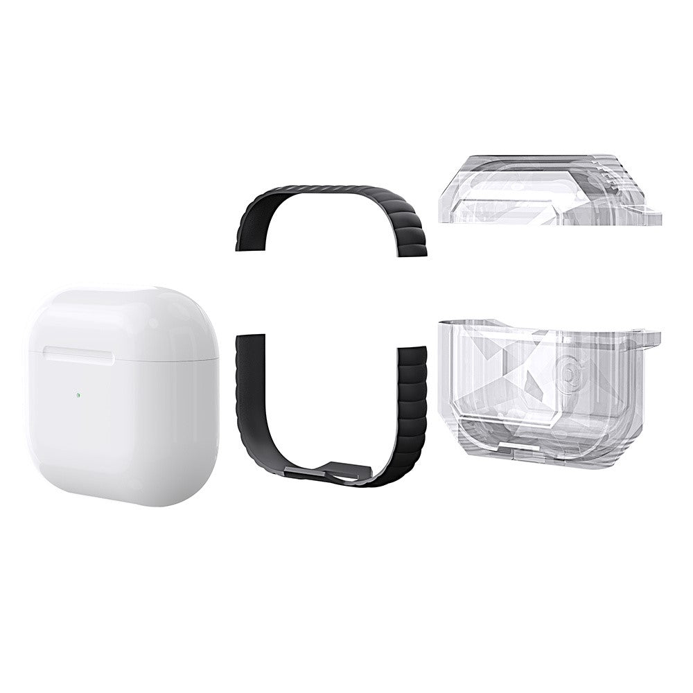 AHASTYLE Compatible With  AirPods 5 / 4 Case Contrast Color TPU Earphone Protective Cover with Carabiner - Transparent+Red