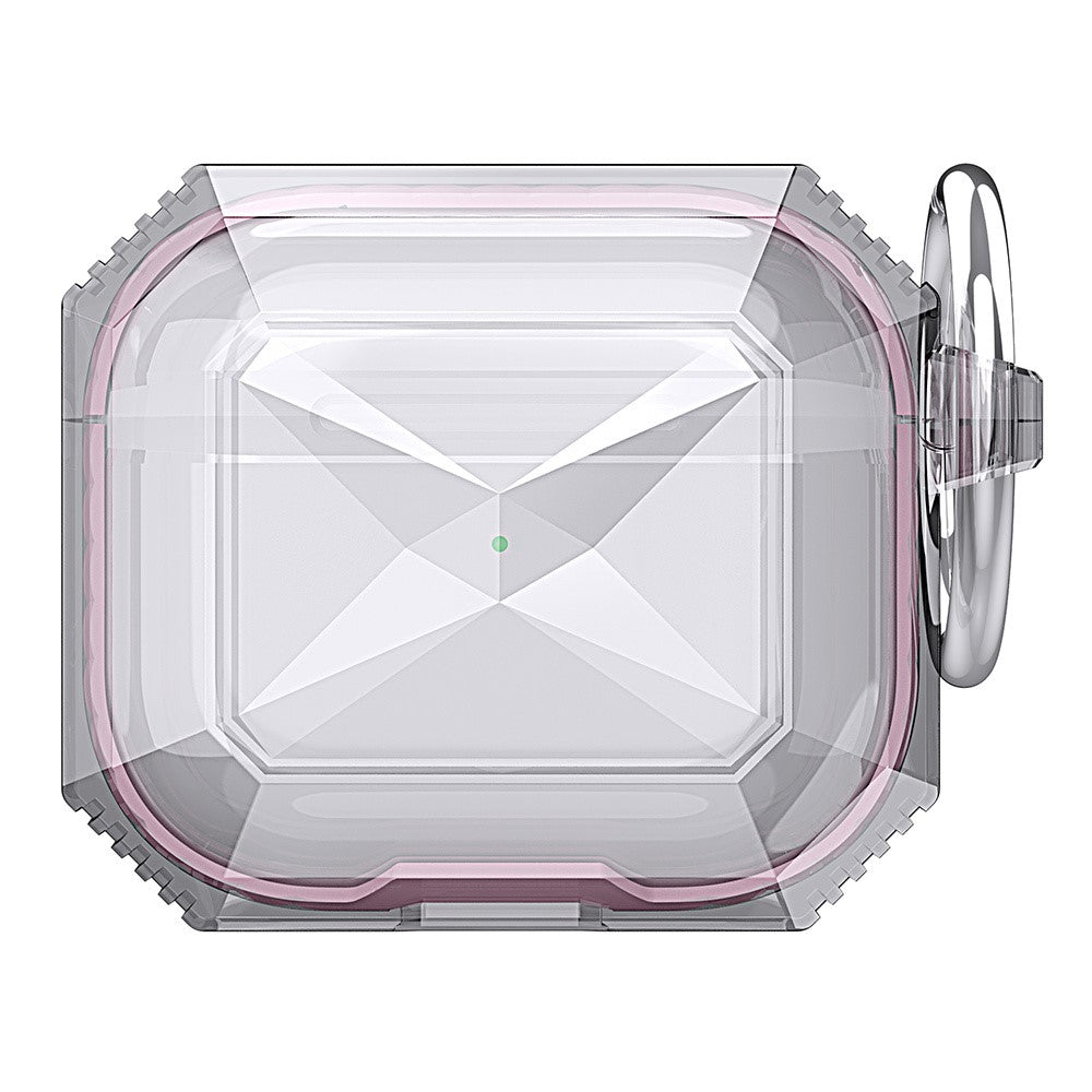 AHASTYLE Compatible With  AirPods 5 / 4 Case Contrast Color TPU Earphone Protective Cover with Carabiner - Transparent+Pink