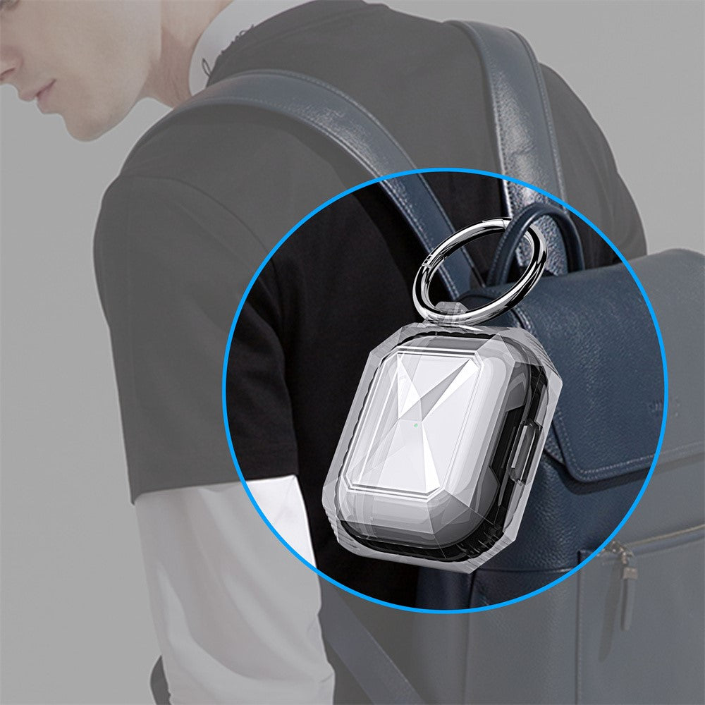 AHASTYLE Compatible With  AirPods 5 / 4 Case Contrast Color TPU Earphone Protective Cover with Carabiner - Transparent+Pink