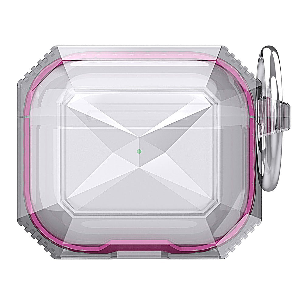 AHASTYLE Compatible With  AirPods 5 / 4 Case Contrast Color TPU Earphone Protective Cover with Carabiner - Transparent+Rose