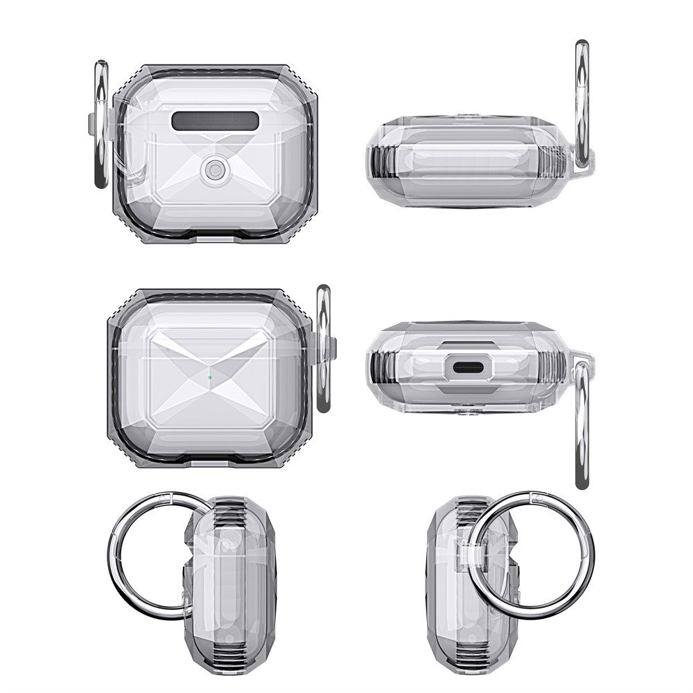 AHASTYLE Compatible With  AirPods 5 / 4 Case Contrast Color TPU Earphone Protective Cover with Carabiner - Transparent+Rose