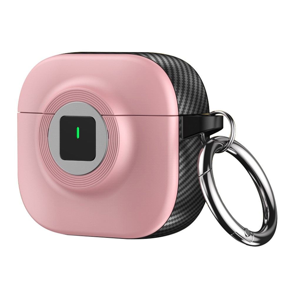 Compatible With  AirPods 5 / 4 Case PC+TPU Flip Earphone Cover with Carabiner and Switch Lock - Pink