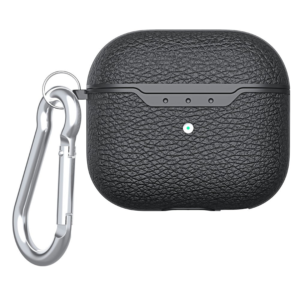 Compatible With  AirPods 5 / 4 Charging Case Cover Litchi Texture Bluetooth-compatible Earbuds Shockproof TPU Case with Buckle - Black