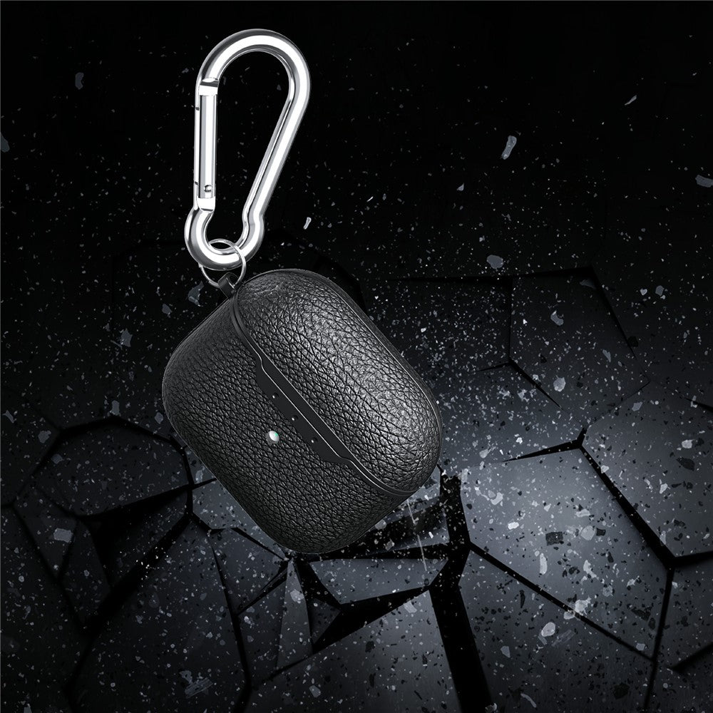 Compatible With  AirPods 5 / 4 Charging Case Cover Litchi Texture Bluetooth-compatible Earbuds Shockproof TPU Case with Buckle - Black