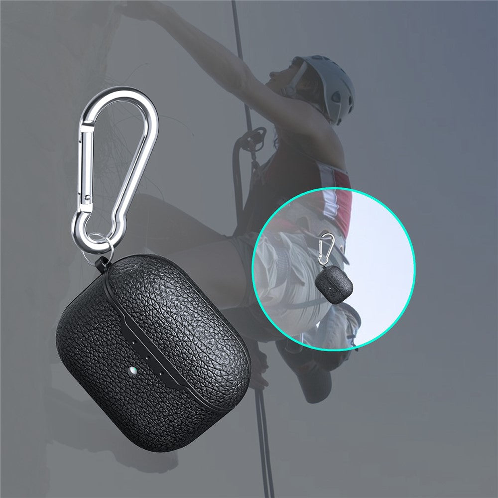Compatible With  AirPods 5 / 4 Charging Case Cover Litchi Texture Bluetooth-compatible Earbuds Shockproof TPU Case with Buckle - Black
