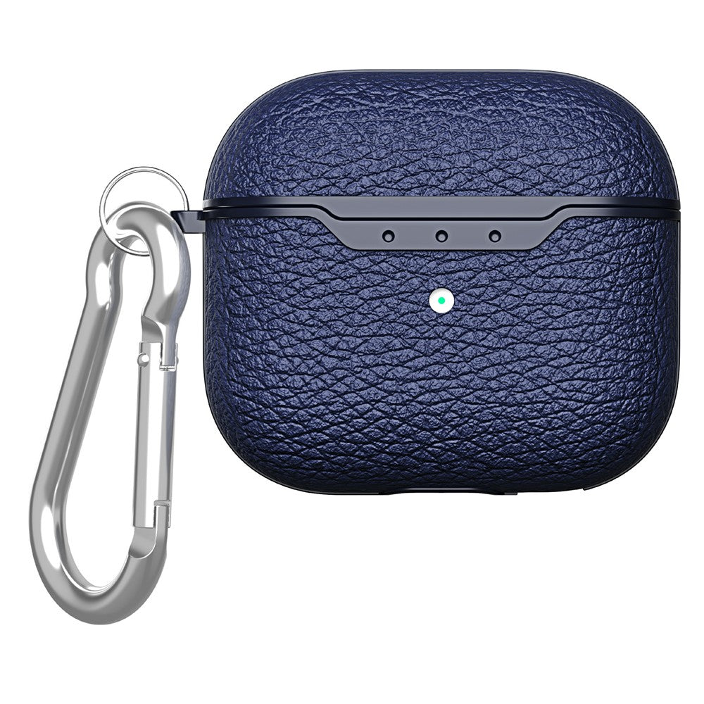 Compatible With  AirPods 5 / 4 Charging Case Cover Litchi Texture Bluetooth-compatible Earbuds Shockproof TPU Case with Buckle - Navy Blue