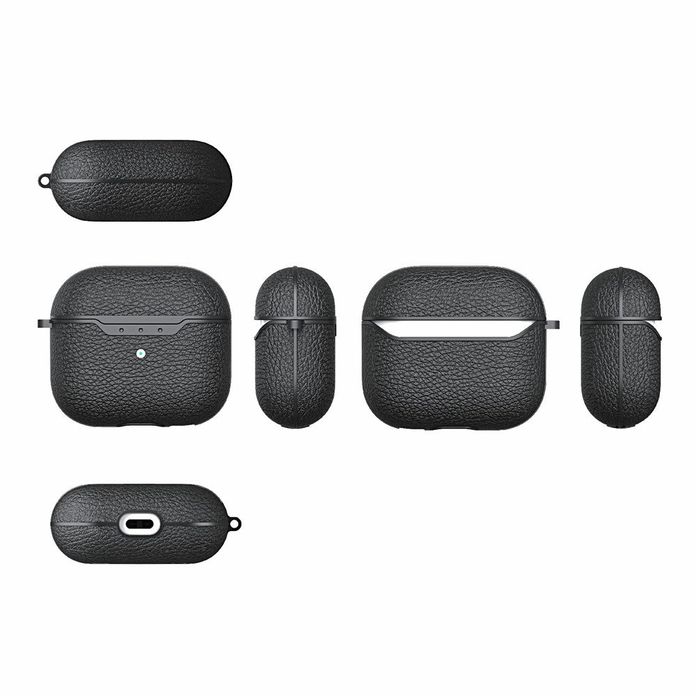 Compatible With  AirPods 5 / 4 Charging Case Cover Litchi Texture Bluetooth-compatible Earbuds Shockproof TPU Case with Buckle - Navy Blue