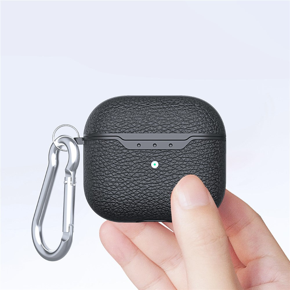 Compatible With  AirPods 5 / 4 Charging Case Cover Litchi Texture Bluetooth-compatible Earbuds Shockproof TPU Case with Buckle - Navy Blue