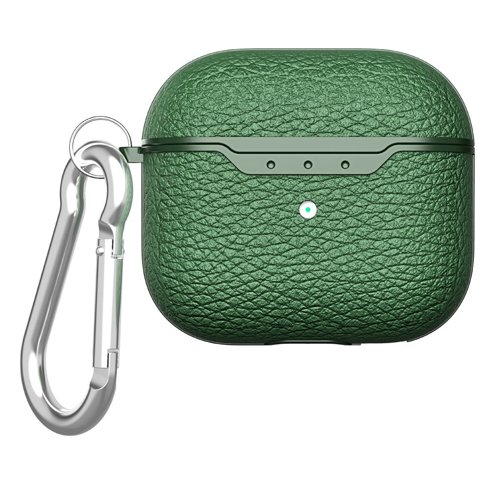 Compatible With  AirPods 5 / 4 Charging Case Cover Litchi Texture Bluetooth-compatible Earbuds Shockproof TPU Case with Buckle - Army Green