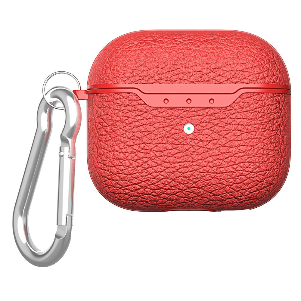 Compatible With  AirPods 5 / 4 Charging Case Cover Litchi Texture Bluetooth-compatible Earbuds Shockproof TPU Case with Buckle - Red