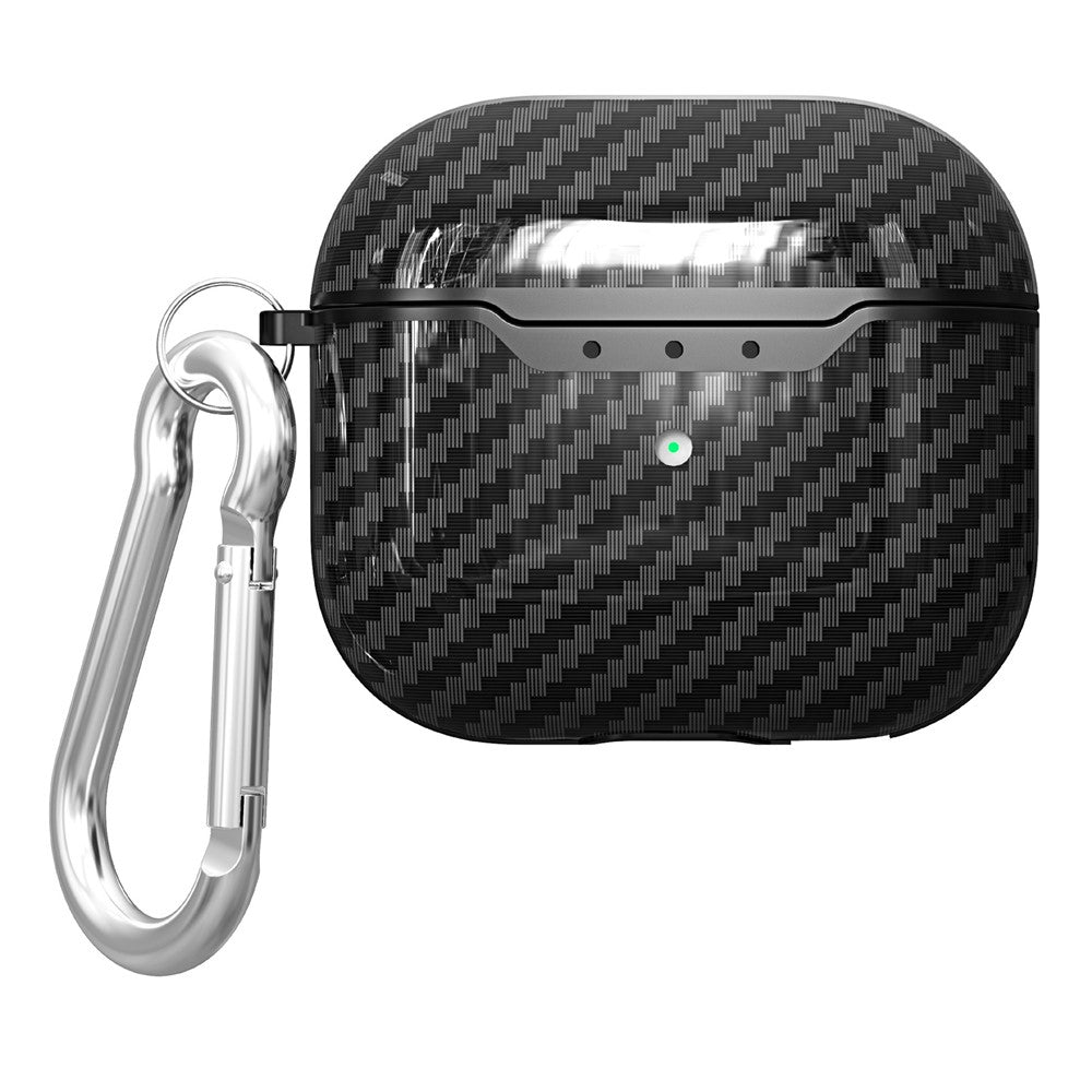 Compatible With  AirPods 5 / 4 Charging Case Cover Carbon Fiber Texture Bluetooth-compatible Earbuds Shockproof TPU Case with Buckle - Black