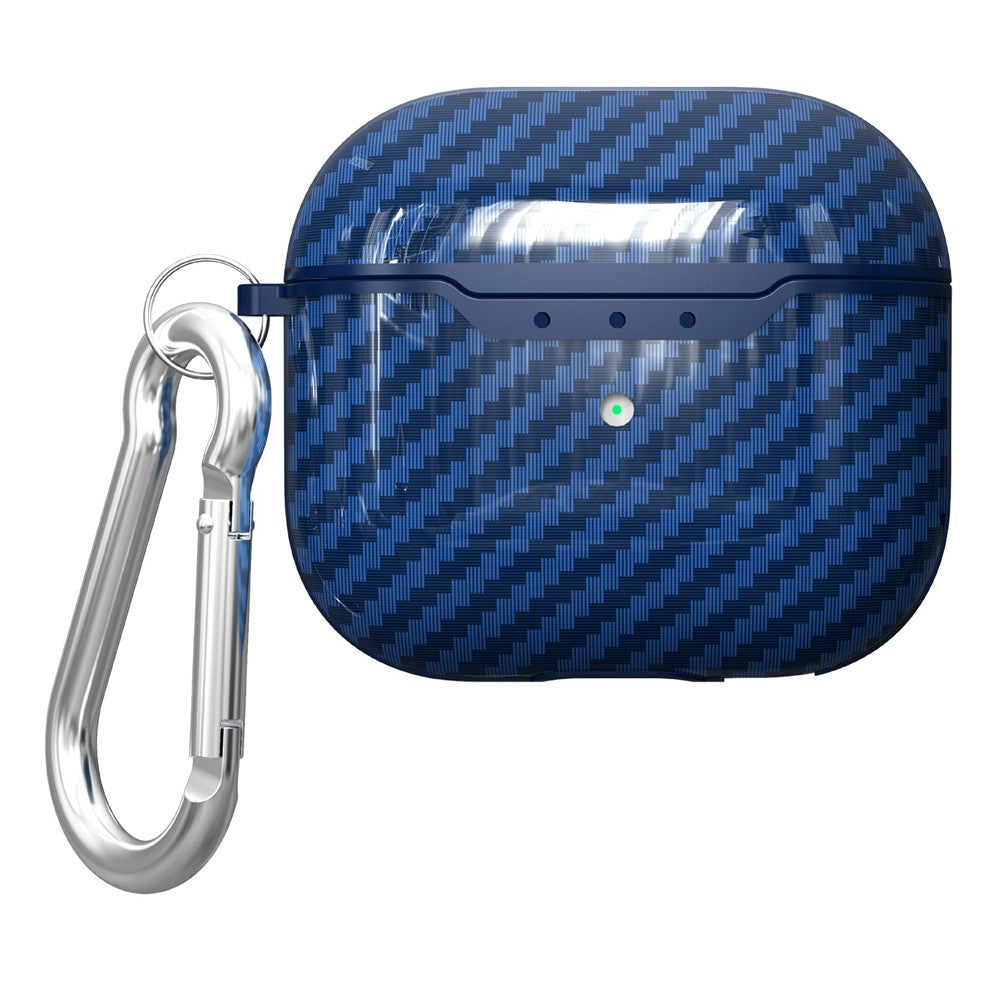Compatible With  AirPods 5 / 4 Charging Case Cover Carbon Fiber Texture Bluetooth-compatible Earbuds Shockproof TPU Case with Buckle - Navy Blue