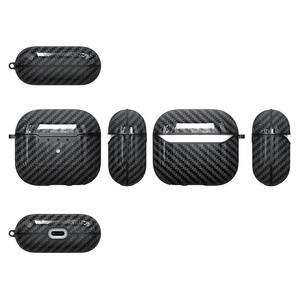 Compatible With  AirPods 5 / 4 Charging Case Cover Carbon Fiber Texture Bluetooth-compatible Earbuds Shockproof TPU Case with Buckle - Navy Blue