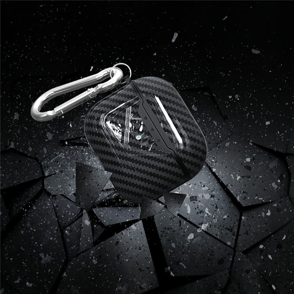 Compatible With  AirPods 5 / 4 Charging Case Cover Carbon Fiber Texture Bluetooth-compatible Earbuds Shockproof TPU Case with Buckle - Navy Blue