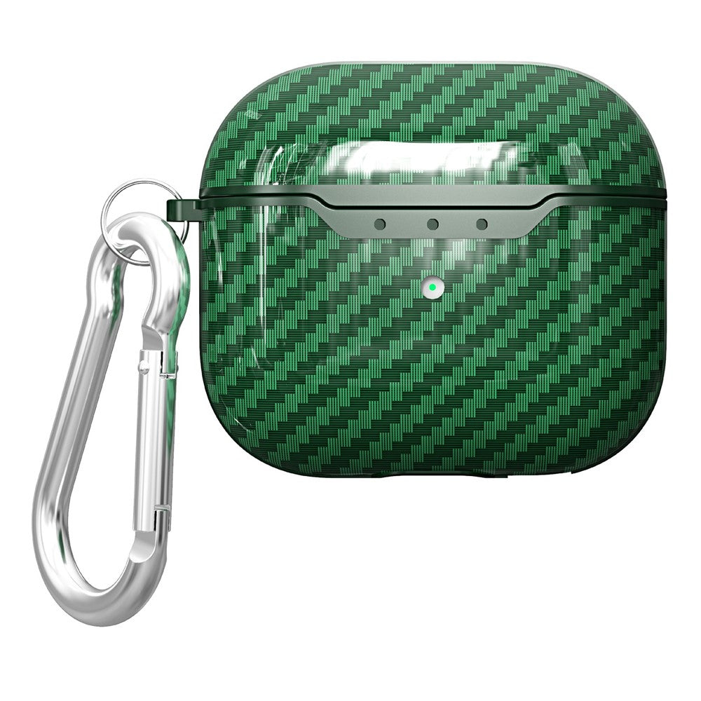 Compatible With  AirPods 5 / 4 Charging Case Cover Carbon Fiber Texture Bluetooth-compatible Earbuds Shockproof TPU Case with Buckle - Army Green