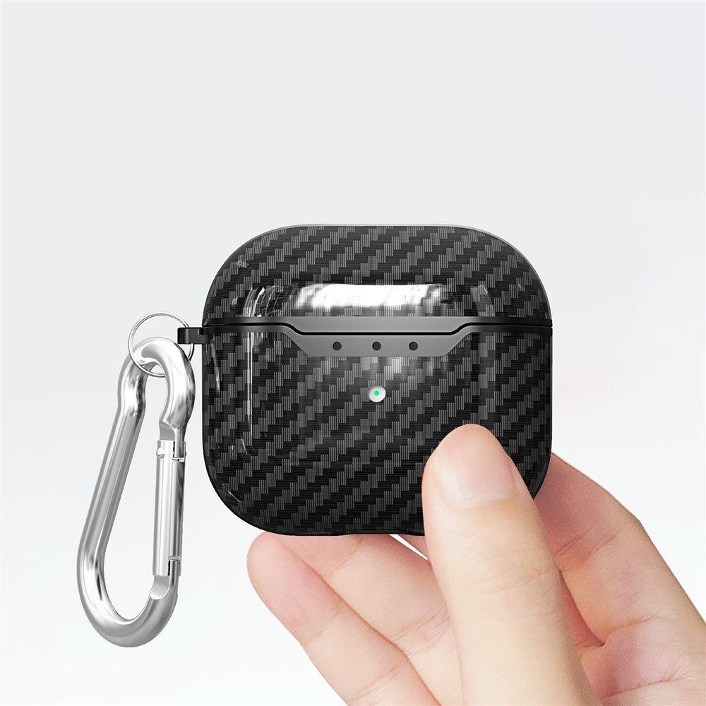 Compatible With  AirPods 5 / 4 Charging Case Cover Carbon Fiber Texture Bluetooth-compatible Earbuds Shockproof TPU Case with Buckle - Army Green