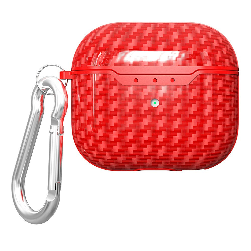 Compatible With  AirPods 5 / 4 Charging Case Cover Carbon Fiber Texture Bluetooth-compatible Earbuds Shockproof TPU Case with Buckle - Red