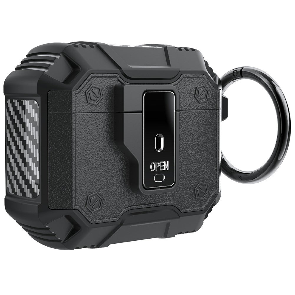 Compatible With  AirPods 5 / 4 Charging Case Cover Button Lock TPU+PC Bluetooth-compatible Earbuds Protector with Metal Buckle - Black
