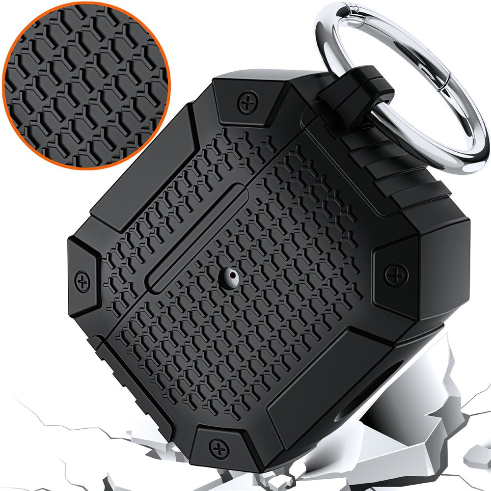 Compatible With  AirPods 5 / 4 TPU Shockproof ReinCompatible With ced Earbud Case Heavy Duty Military Protective Cover with Carabiner - Grey