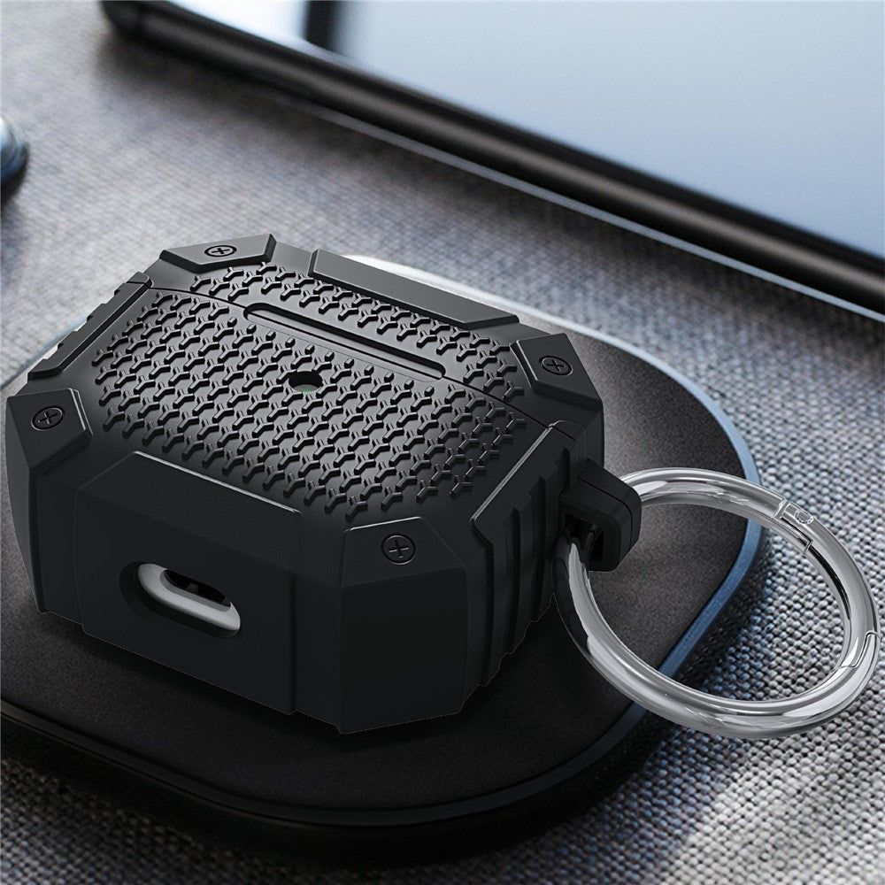 Compatible With  AirPods 5 / 4 TPU Shockproof ReinCompatible With ced Earbud Case Heavy Duty Military Protective Cover with Carabiner - Grey