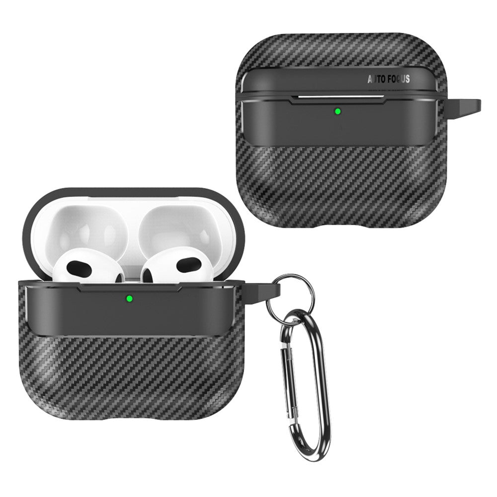 Compatible With  AirPods 5 / 4 Case Carbon Fiber Texture TPU Earbuds Protective Cover with Hook - Black