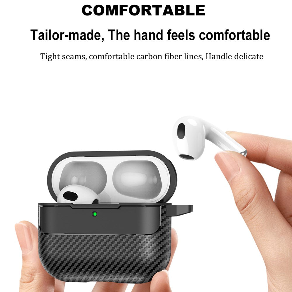 Compatible With  AirPods 5 / 4 Case Carbon Fiber Texture TPU Earbuds Protective Cover with Hook - Black