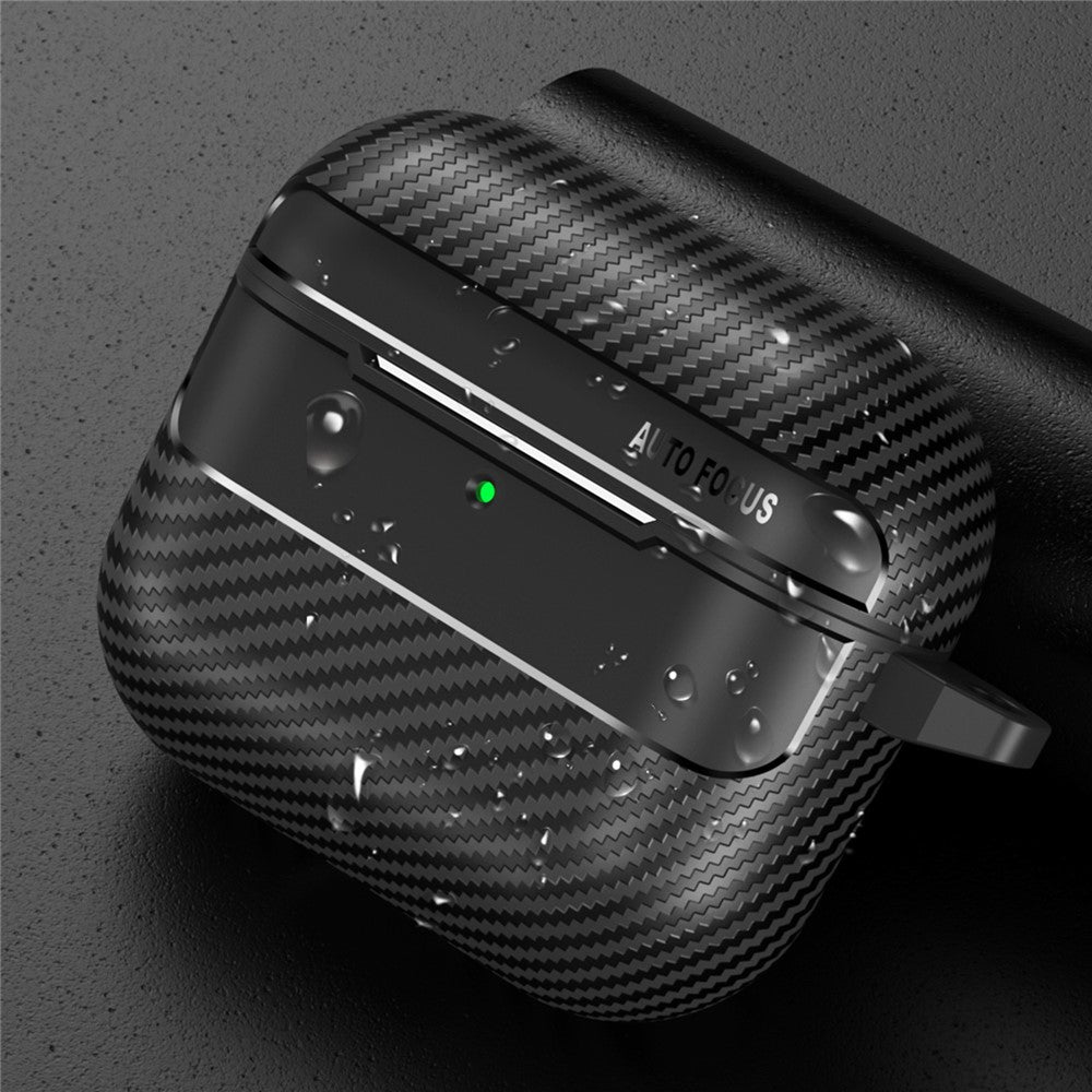 Compatible With  AirPods 5 / 4 Case Carbon Fiber Texture TPU Earbuds Protective Cover with Hook - Black