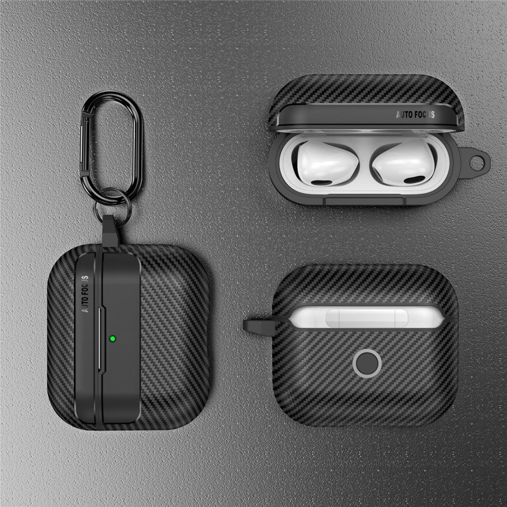Compatible With  AirPods 5 / 4 Case Carbon Fiber Texture TPU Earbuds Protective Cover with Hook - Black
