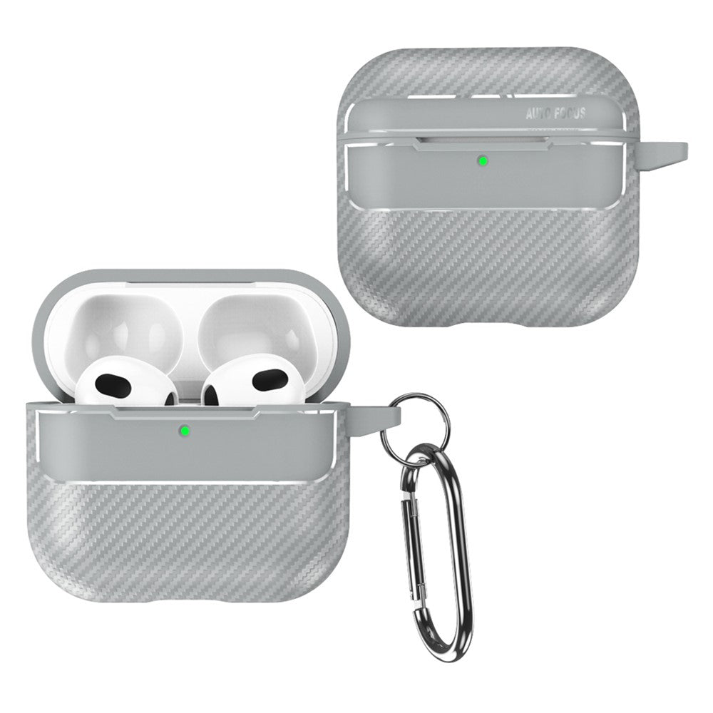 Compatible With  AirPods 5 / 4 Case Carbon Fiber Texture TPU Earbuds Protective Cover with Hook - Light Grey