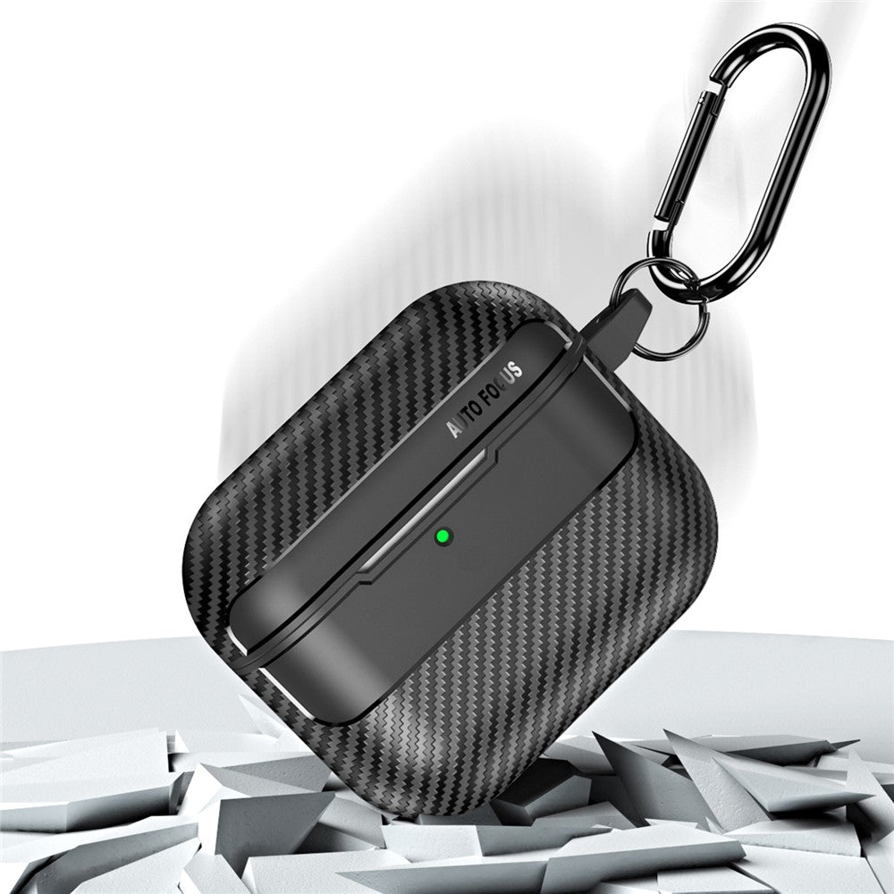 Compatible With  AirPods 5 / 4 Case Carbon Fiber Texture TPU Earbuds Protective Cover with Hook - Light Grey