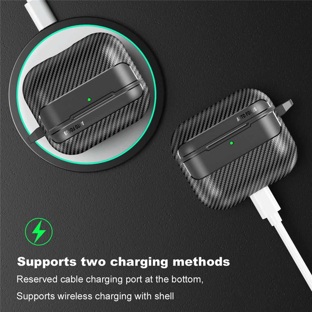 Compatible With  AirPods 5 / 4 Case Carbon Fiber Texture TPU Earbuds Protective Cover with Hook - Light Grey