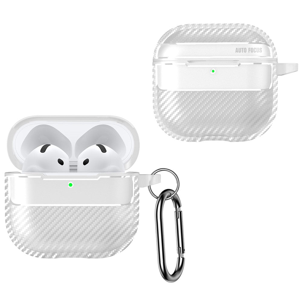 Compatible With  AirPods 5 / 4 Case Carbon Fiber Texture TPU Earbuds Protective Cover with Hook - Transparent