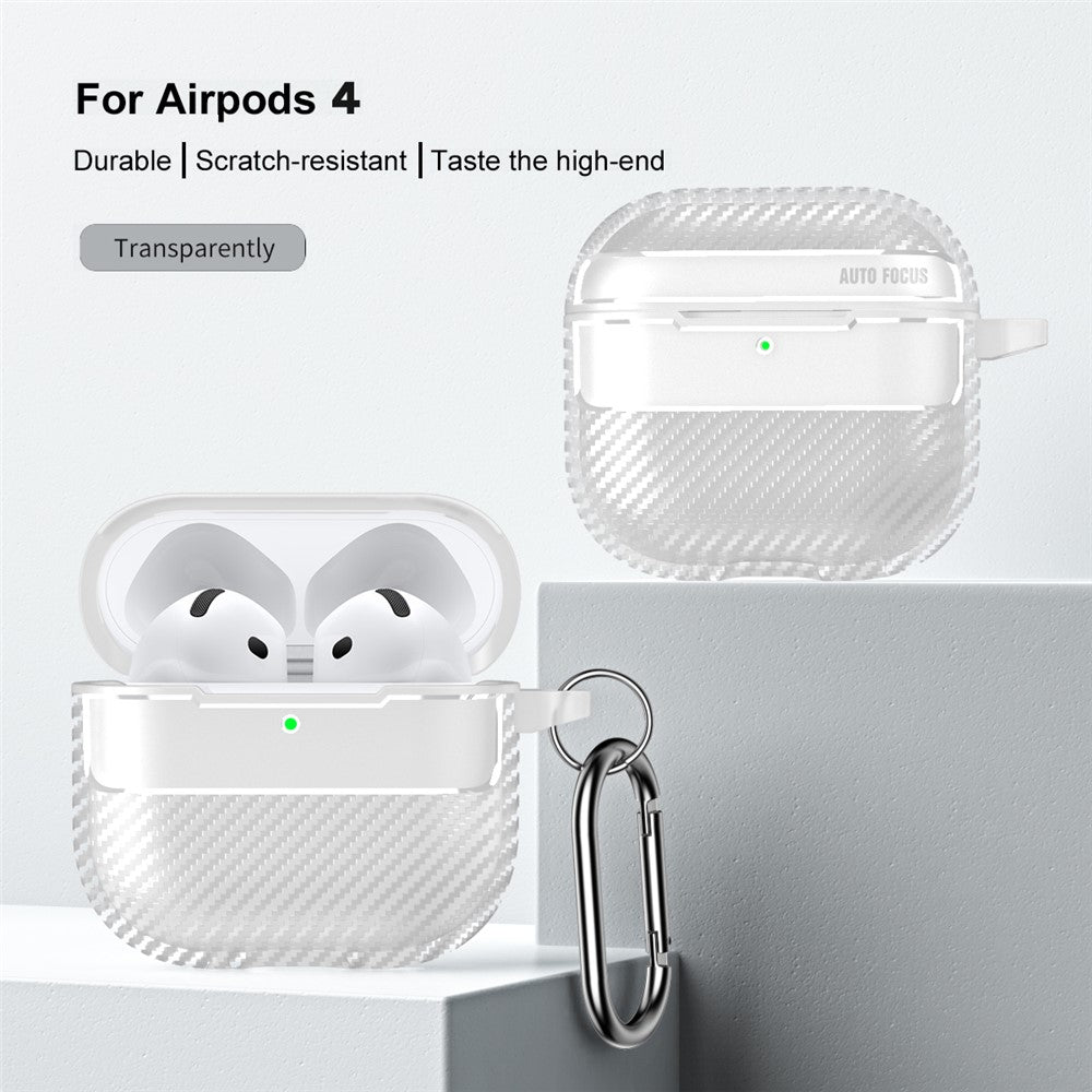 Compatible With  AirPods 5 / 4 Case Carbon Fiber Texture TPU Earbuds Protective Cover with Hook - Transparent
