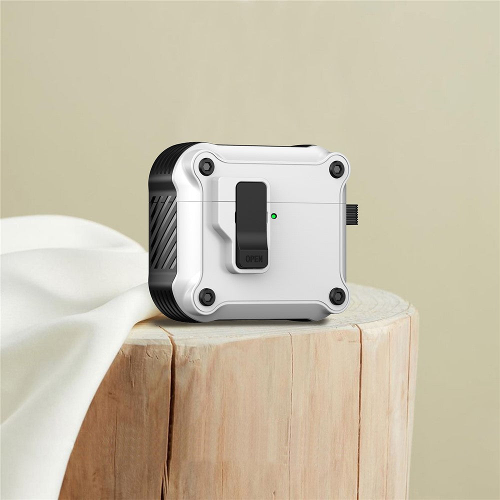 Compatible With  AirPods 5 / 4 Case TPU+PC Protector Bluetooth-compatible Earbuds Cover with Carabiner - White