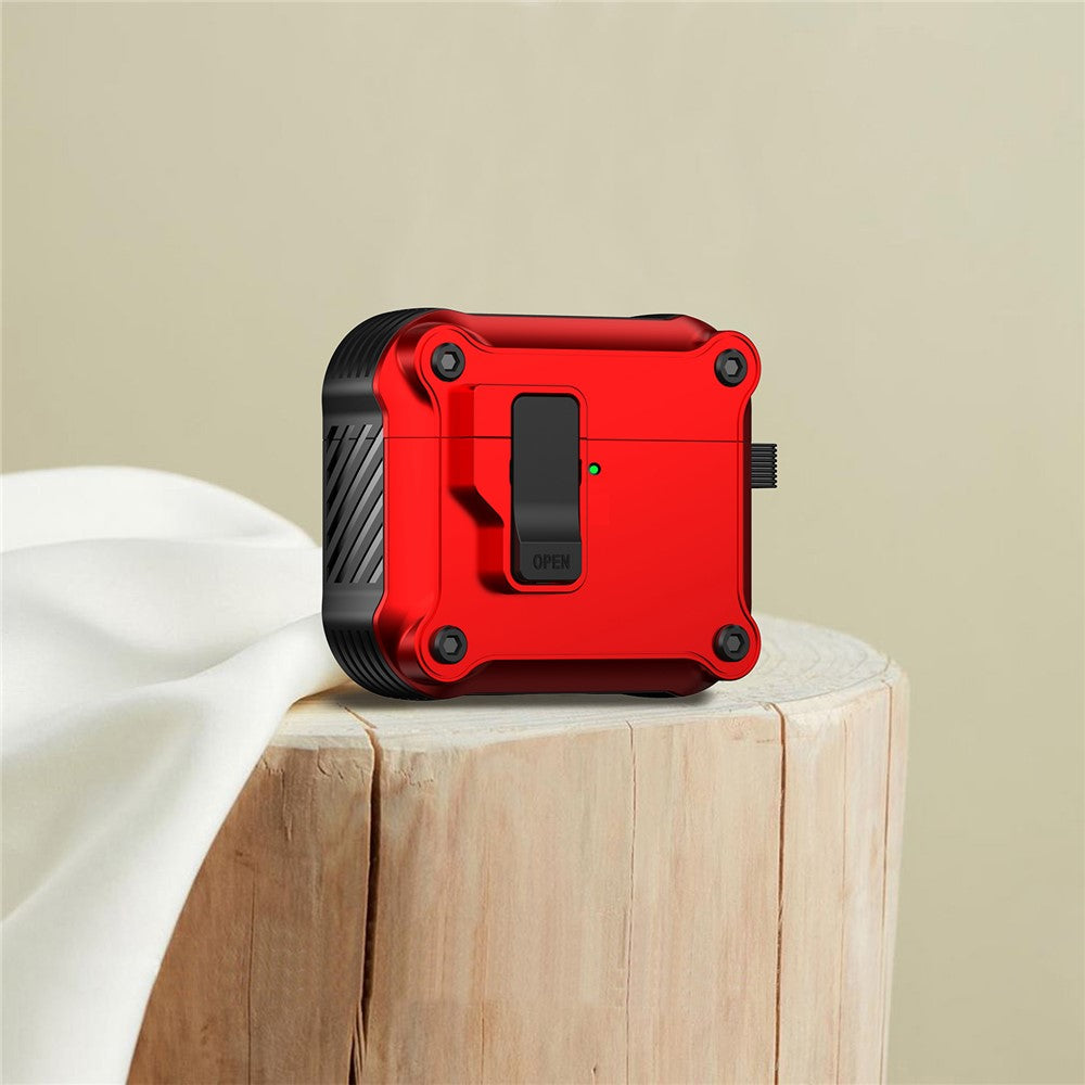 Compatible With  AirPods 5 / 4 Case TPU+PC Protector Bluetooth-compatible Earbuds Cover with Carabiner - Red