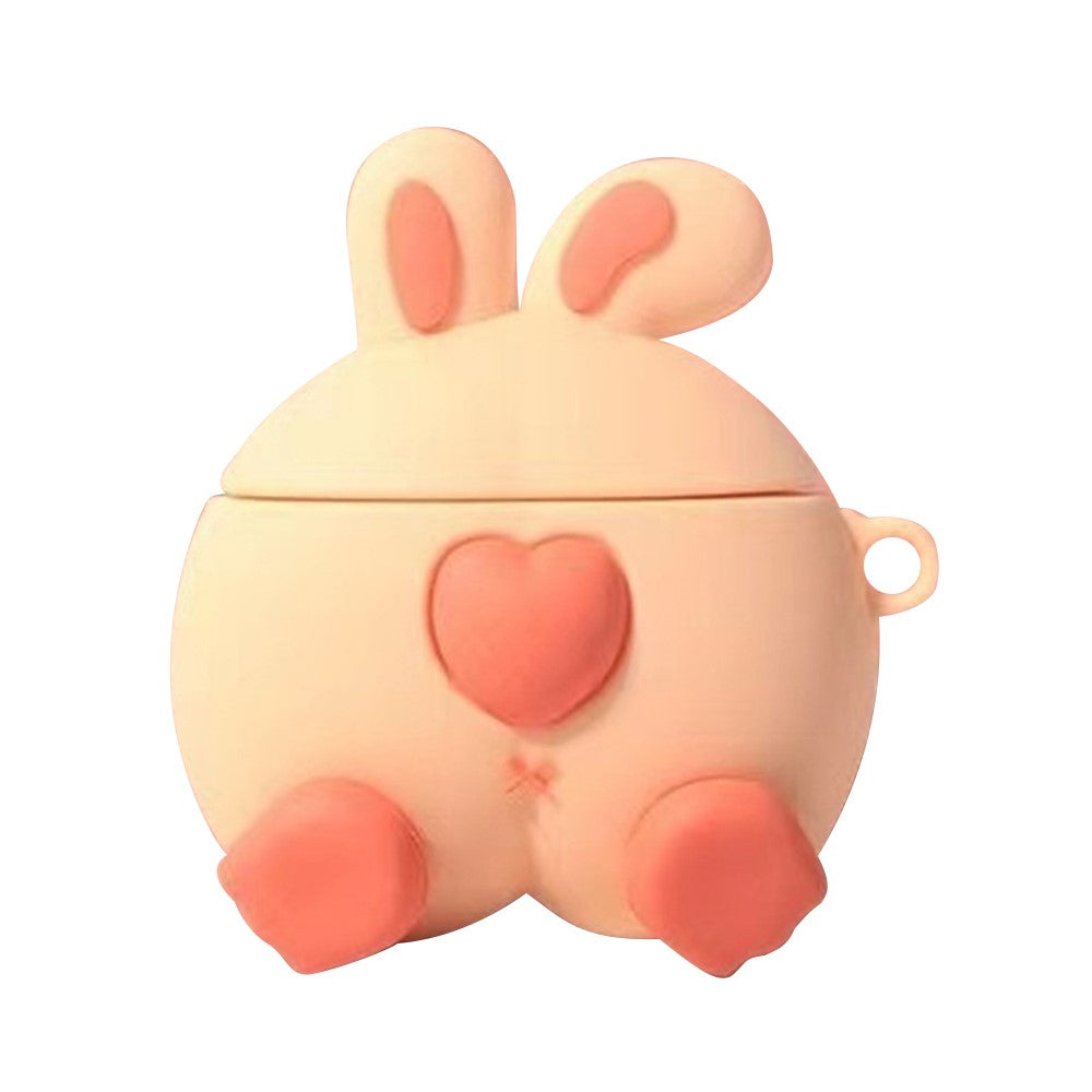 Compatible With  AirPods 5 / 4 Case 3D Cartoon Cute Silicone Earbuds Cover with Carabiner - Love Rabbit Butt