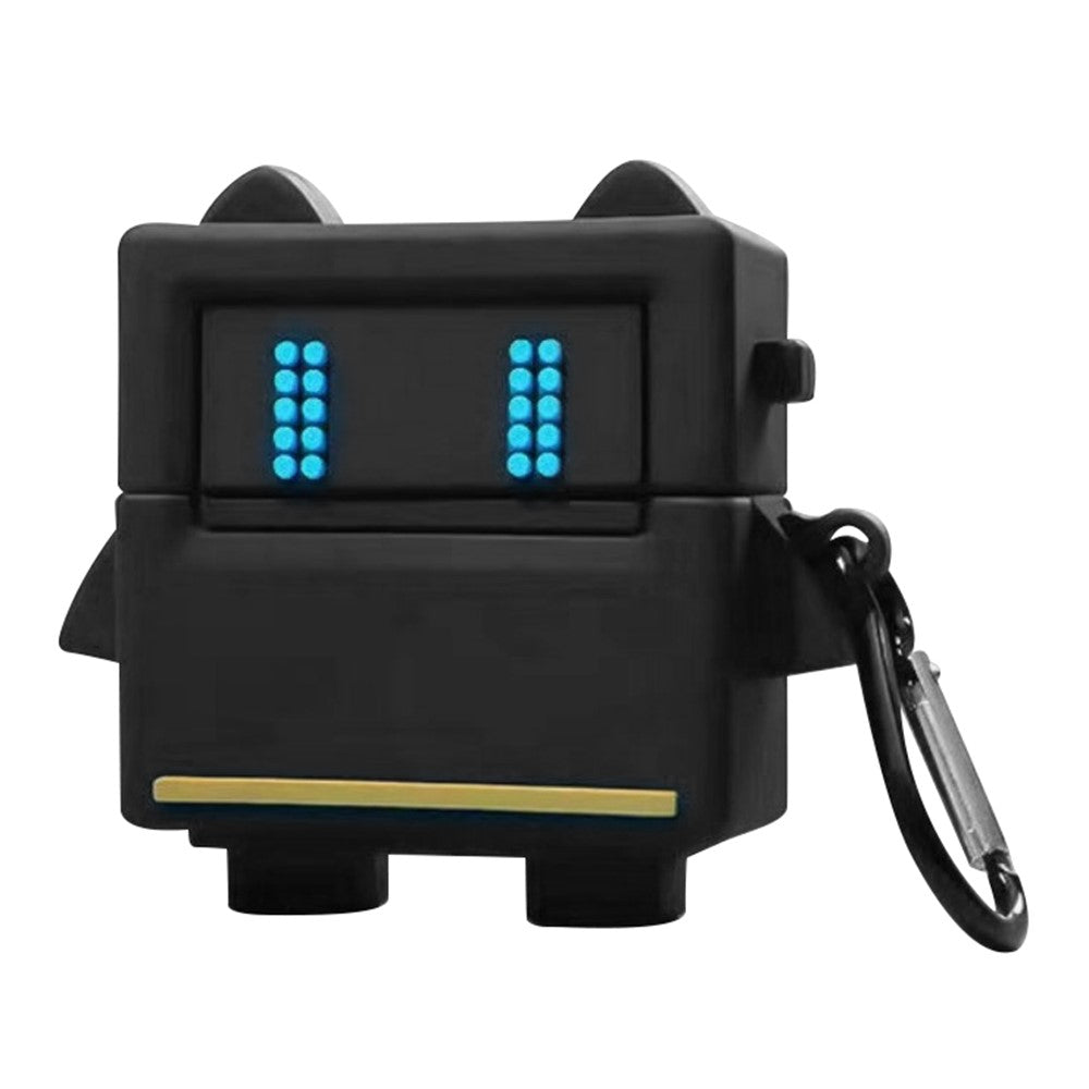 Compatible With  AirPods 5 / 4 Case 3D Cartoon Cute Silicone Earbuds Cover with Carabiner - Black Robot
