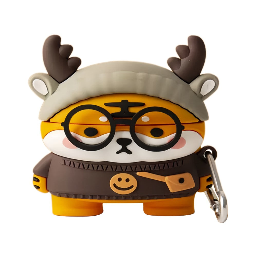 Compatible With  AirPods 5 / 4 Case 3D Cartoon Cute Silicone Earbuds Cover with Carabiner - Deer Horn Tiger