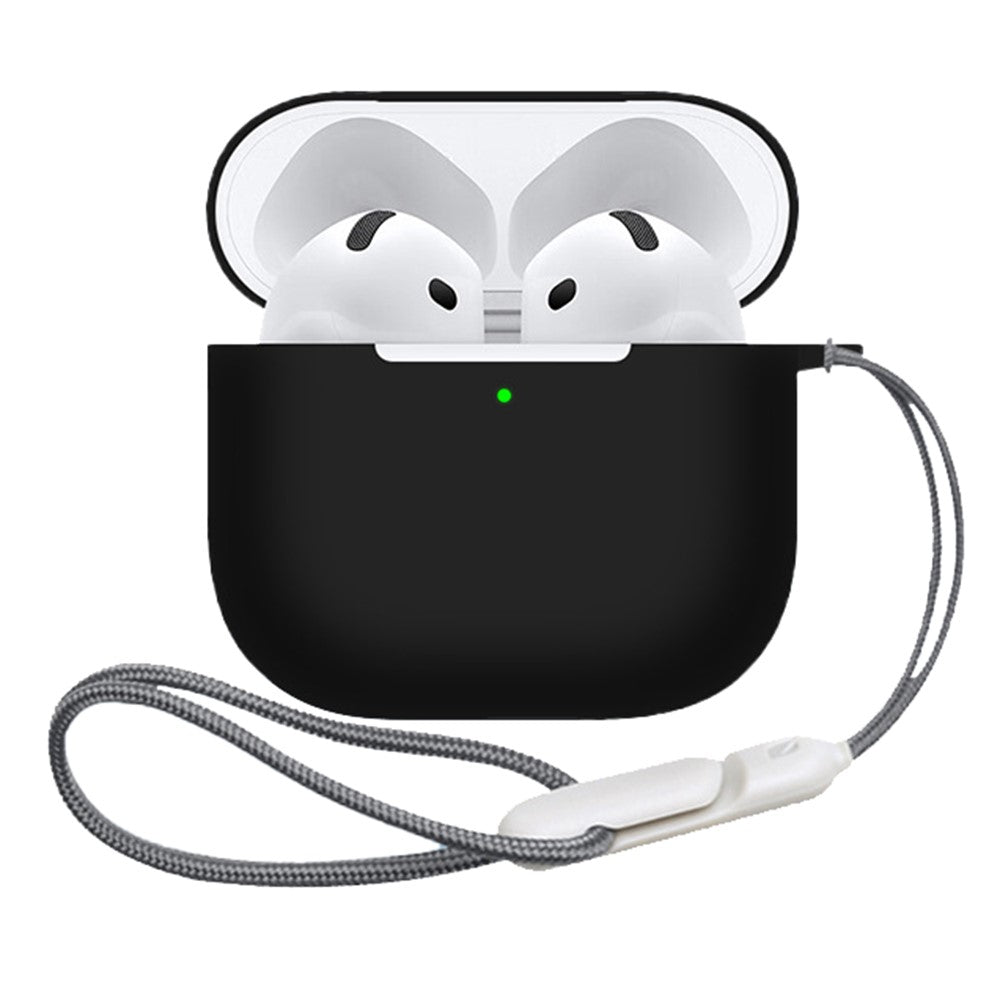 Compatible With  AirPods 5 / 4 Case Bluetooth-compatible Earphone Silicone Case Earbud Protective Cover with Lanyard - Black