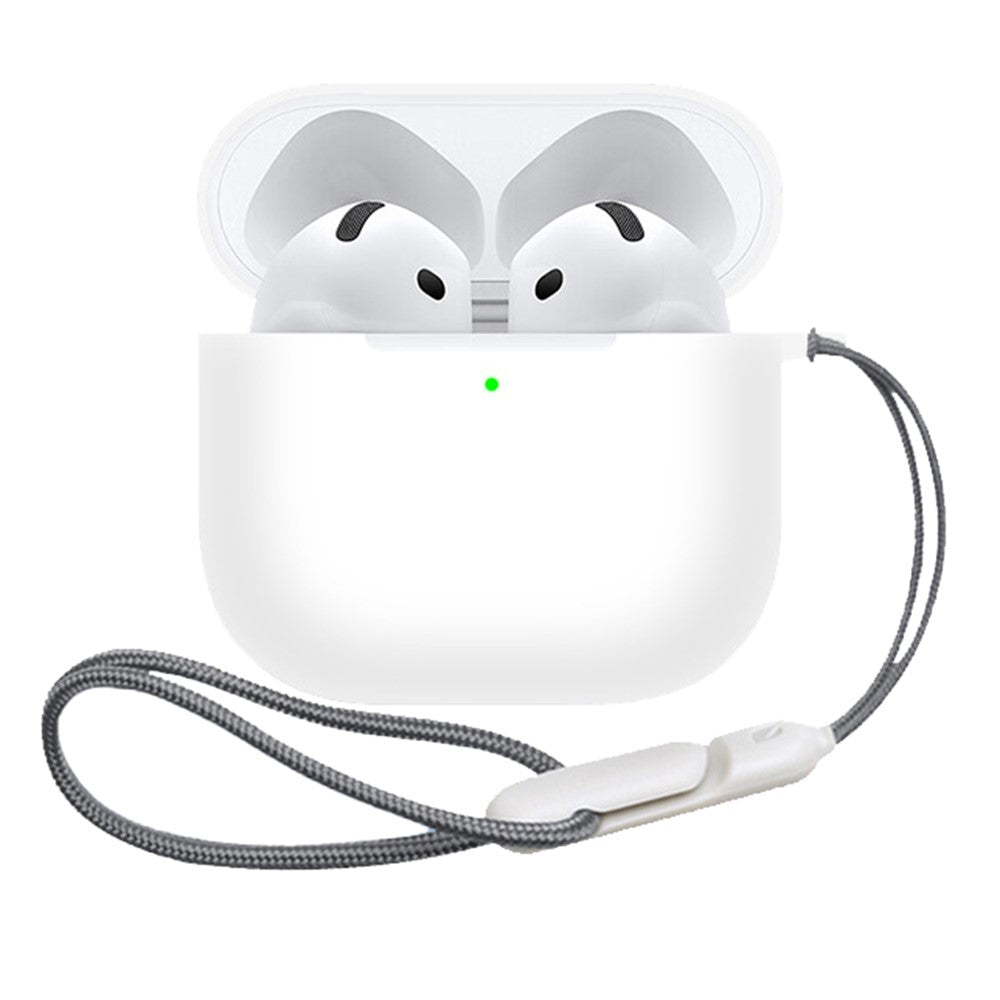 Compatible With  AirPods 5 / 4 Case Bluetooth-compatible Earphone Silicone Case Earbud Protective Cover with Lanyard - White
