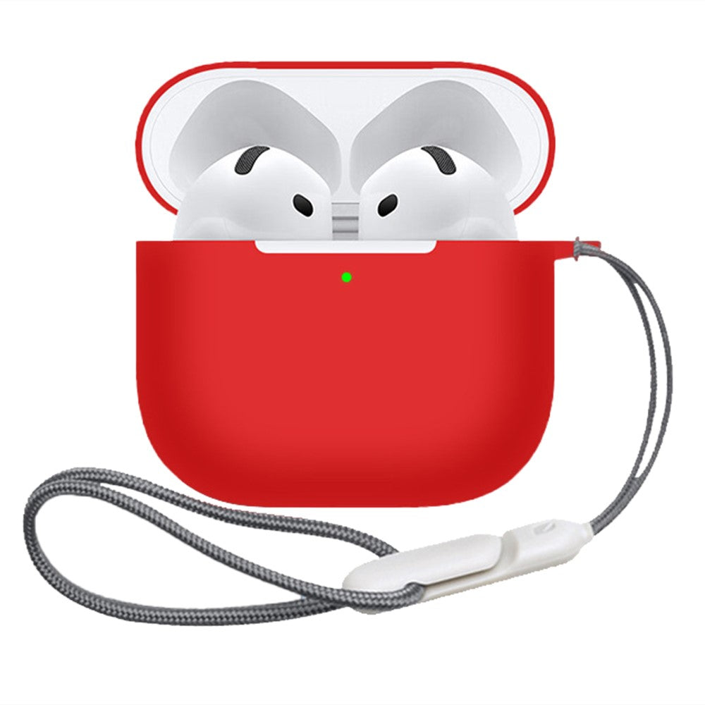 Compatible With  AirPods 5 / 4 Case Bluetooth-compatible Earphone Silicone Case Earbud Protective Cover with Lanyard - Red