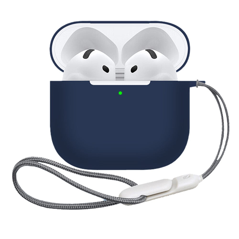 Compatible With  AirPods 5 / 4 Case Bluetooth-compatible Earphone Silicone Case Earbud Protective Cover with Lanyard - Blue