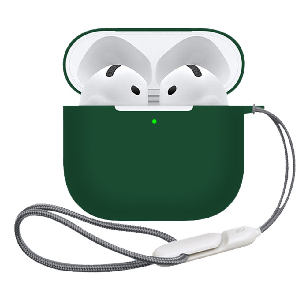 Compatible With  AirPods 5 / 4 Case Bluetooth-compatible Earphone Silicone Case Earbud Protective Cover with Lanyard - Green