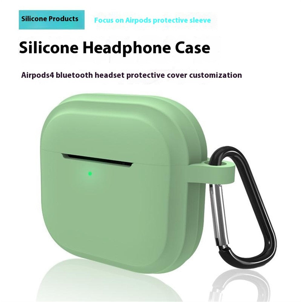 Compatible With  AirPods 5 / 4 Case Bluetooth-compatible Earphone Silicone Case Earbud Protective Cover with Carabiner - Pink Purple