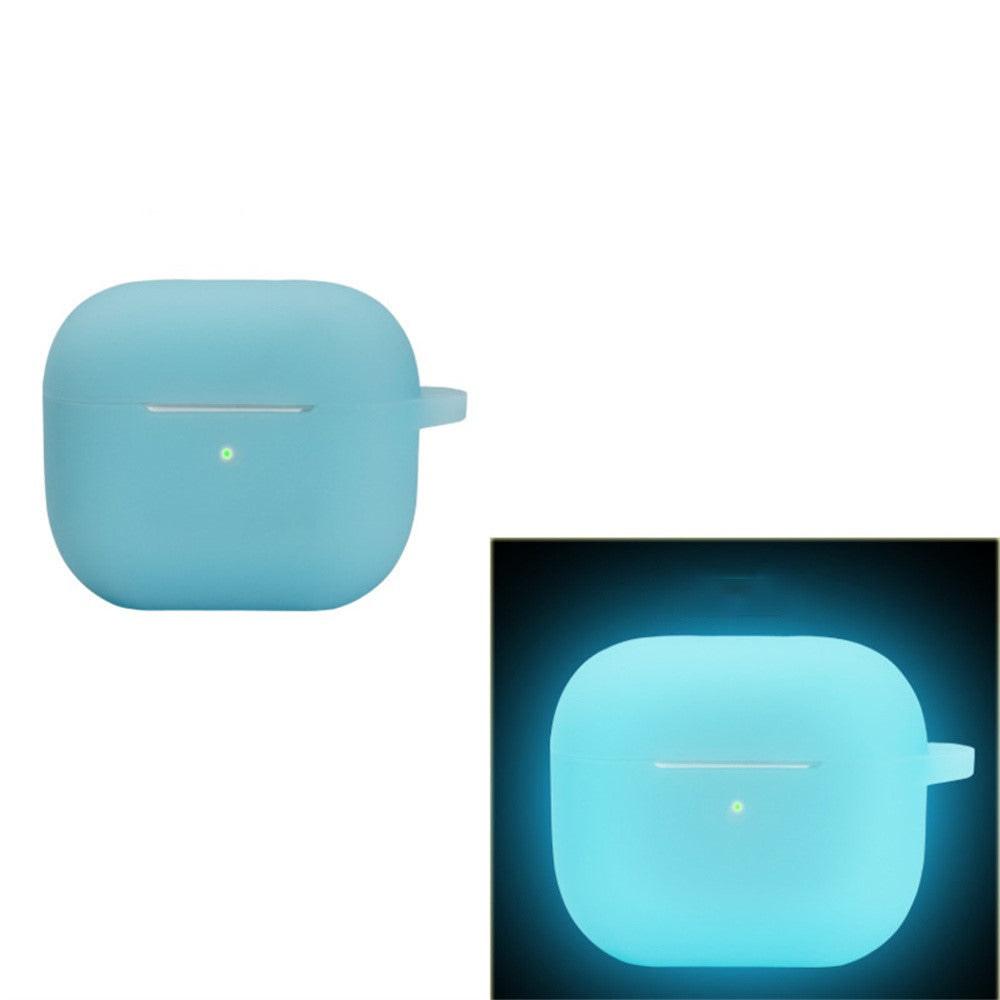 Compatible With  AirPods 5 / 4 Silicone Case Luminous Bluetooth-compatible Earphone Protective Cover with Lanyard - Luminous Blue
